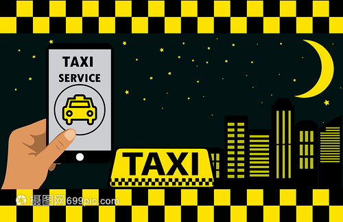 手持智能機(jī)出租車應(yīng)用程序服務(wù)矢量圖廣告設(shè)計